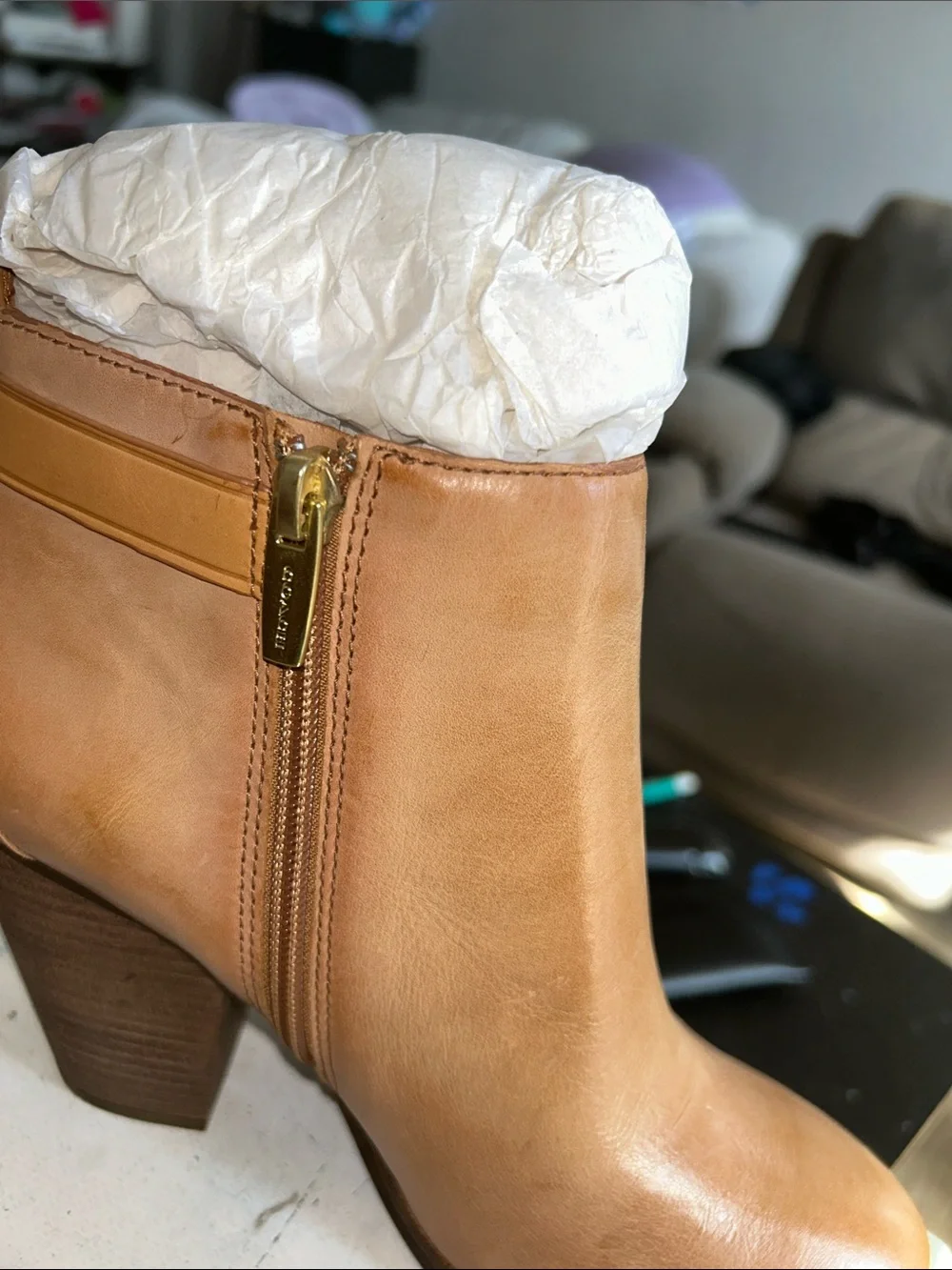Coach Women's Cognac Leather Ankle Booties